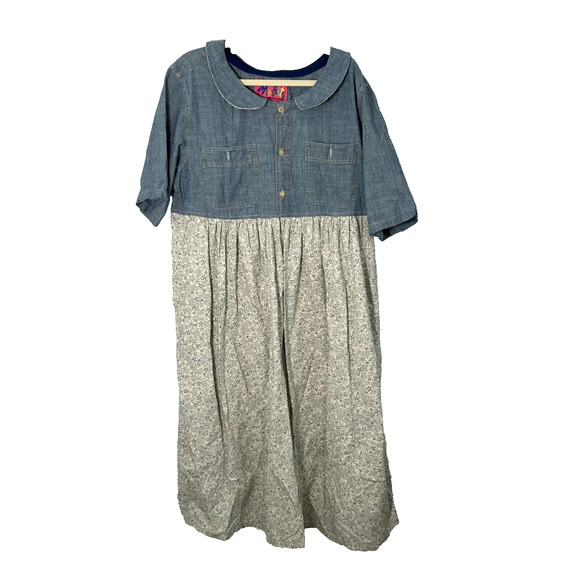 Misfits Womens Denim Blue Cream Floral Cottagecore Prairie Dress Size XL? - Picture 1 of 5